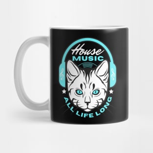 HOUSE MUSIC  - Headphone Cat (Blue) Mug